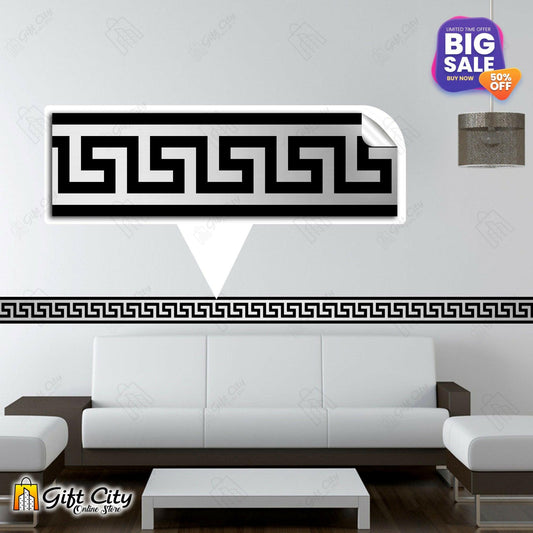 badgeGIFT City - Black and White Pattern Design Wall Decorative Self Adhesive Border Tile Stickers Pack of 5 / 10 / 20 / 40 / 85 Pcs. 24x7 cm for Bathroom Kitchen Wallpaper Decoration
