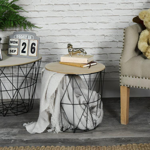 Metal Wire Removable Wooden Top Coffee Table - ValueBox