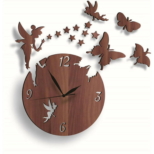 "Fairy and Butterflies Wooden Wall Clock | Home and Office Decor"