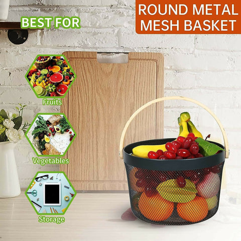 Mesh-Steel-Basket-with-Wooden-Handle-Round-Black-Apricot-3231