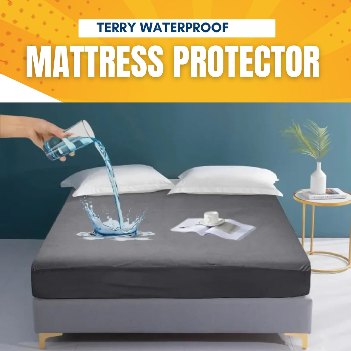 Terry Waterproof Mattress Protector- Grey