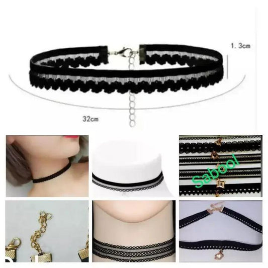 Pack of 6 Black Choker Necklace for Fashionable Treandy Girls