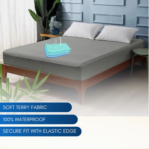 Terry Waterproof Mattress Protector- Grey