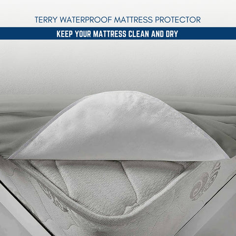 Terry Waterproof Mattress Protector- Grey