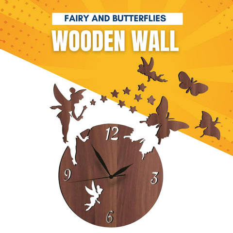 "Fairy and Butterflies Wooden Wall Clock | Home and Office Decor"