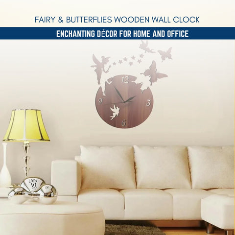 "Fairy and Butterflies Wooden Wall Clock | Home and Office Decor"