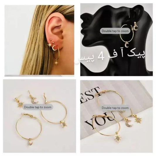 New Summer Collection Full Drill Ear Studs Star Moon Earrings Ear Ring Combination Set for Women