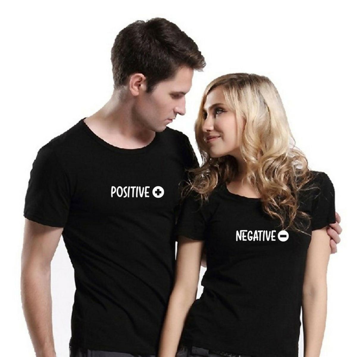 Khanani's Positive and negative cute matching couple tshirts-pack of 2 - ValueBox