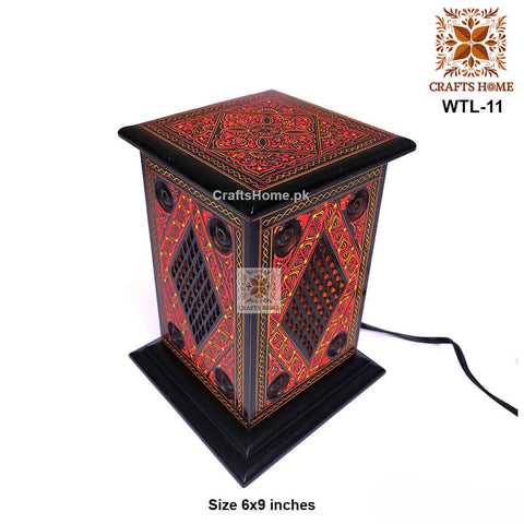 Colorful Table Lamp Red Lacquer Nakshi Art