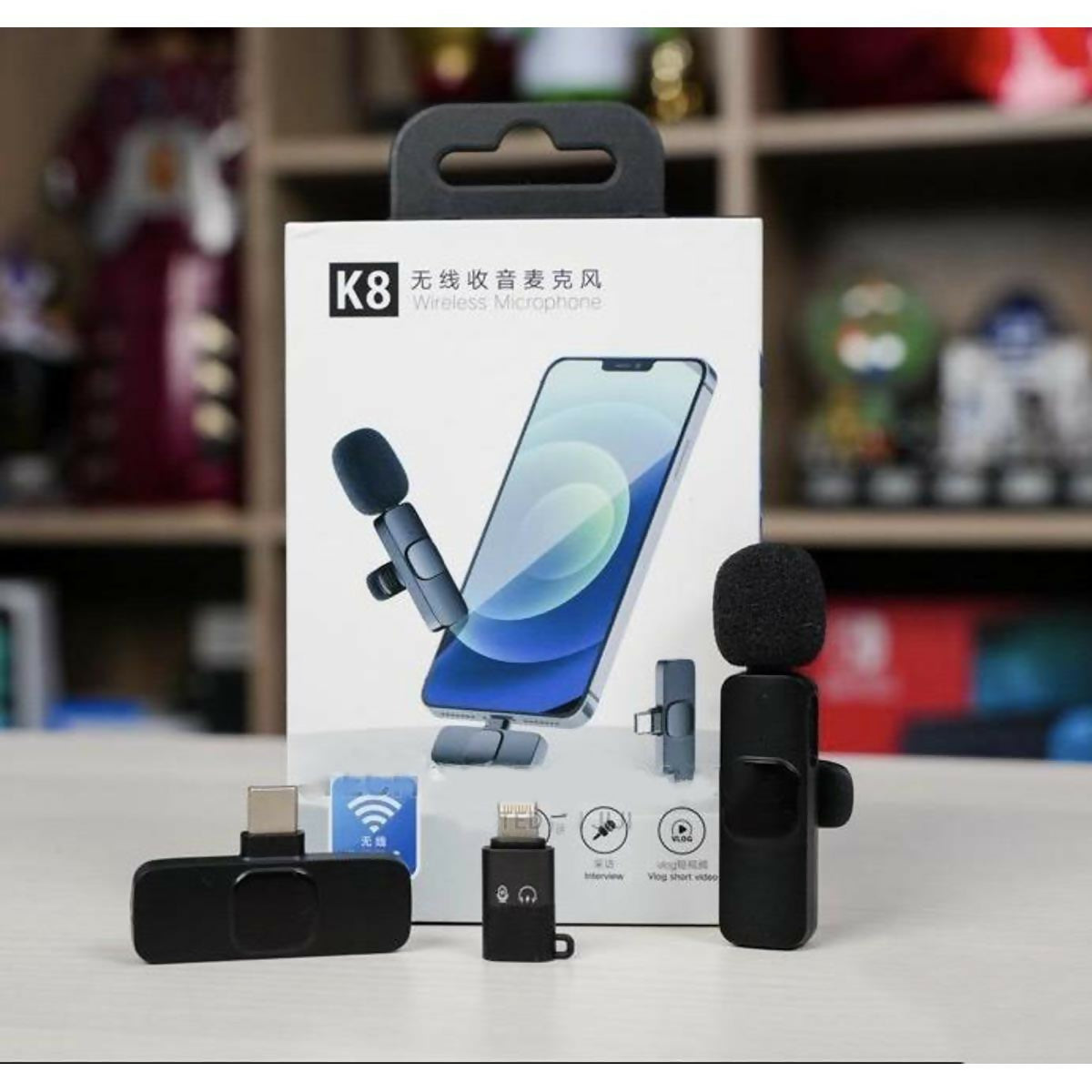 NEW K8 MIC WIRELESS BLUETOOTH MICROPHONE TYPE-C AND LIGHTNING CONNECTOR GOOD QUALITY MIC FOR VLOGGING, RECORDINGS, PODCAST AND OTHE ETC