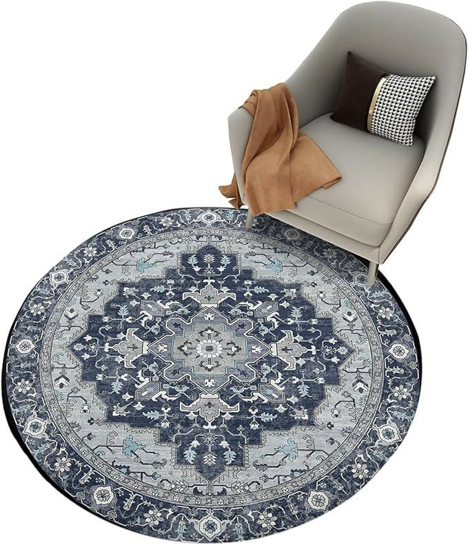 Living Room Rug 100 CM Round-Navy Blue Boho(316)