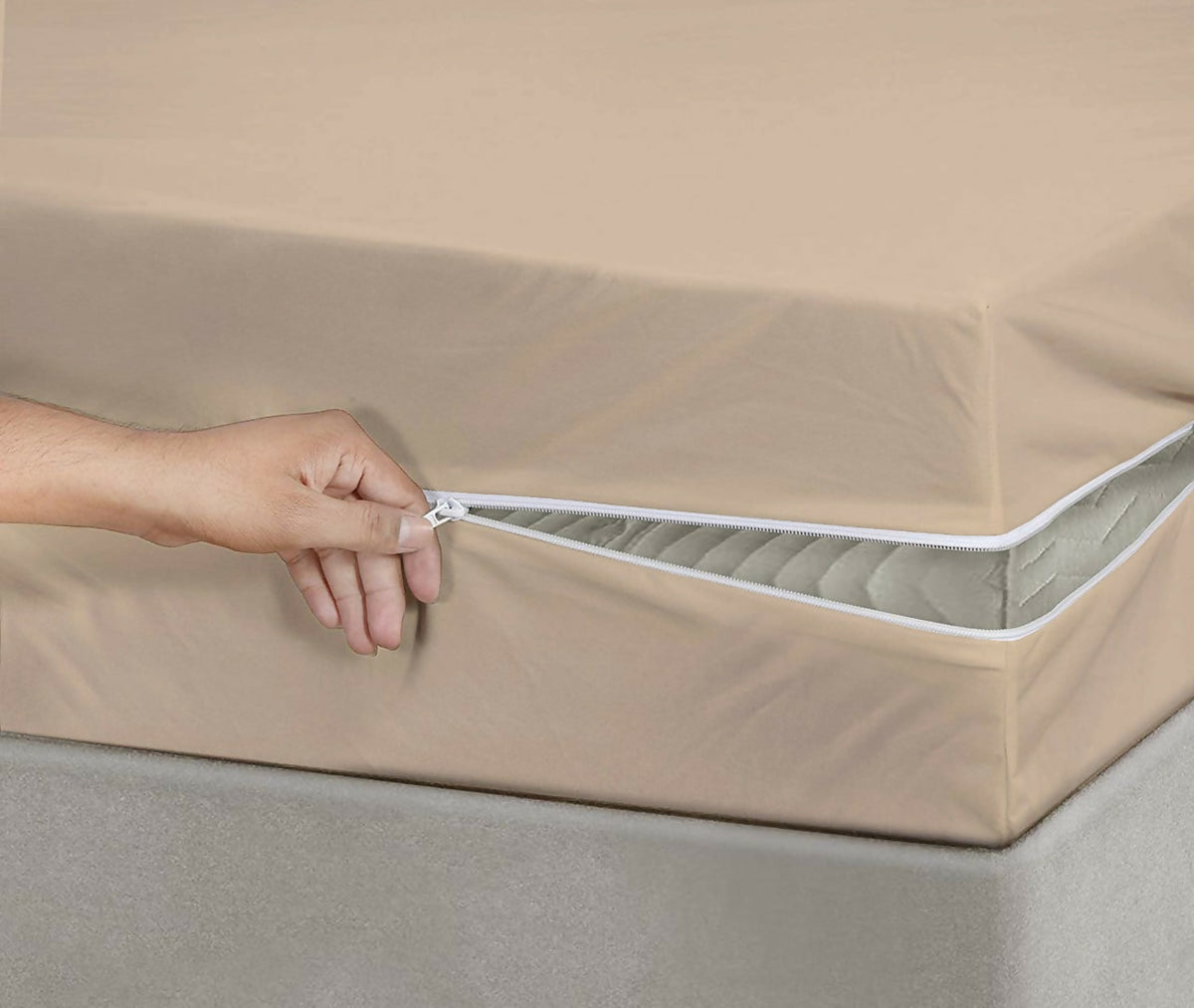 Dyed-Zipper-Mattress-Cover-Beige-Apricot-7828