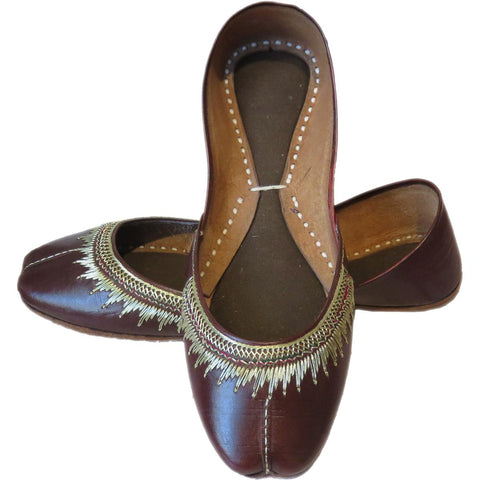 Women Hand Made Pure Leather Embroidered Khussa Fancy Brown Khussa