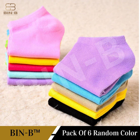 BIN-B 6 Pairs Cotton Ankle Socks For Men Women - 3 Random colors - ValueBox