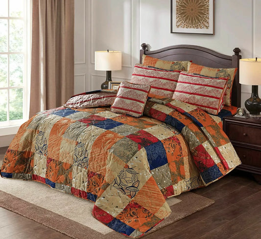 Latest Attractive Design 7PC Printed SaloniKa Cotton Comforter Set For Double Bed - ValueBox