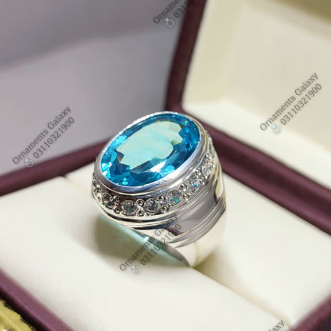 High Quality Oval 15 CT Blue Topaz Ring Clean Luster Topaz Ring Pure Silver 925 Handmade Ring