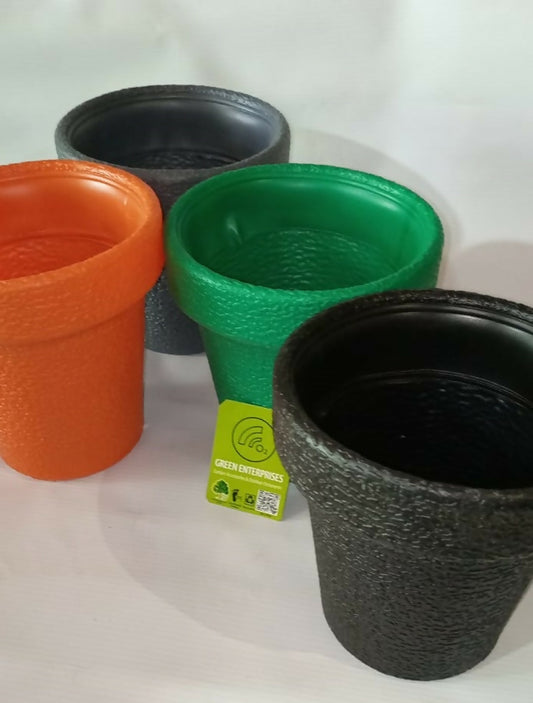 Pack of 4 Colorful Fiber Plastic pots for Plants & flowers Strong & lasting colors 7″x7″