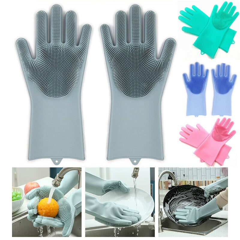 Magic Reusable Silicone Gloves with Wash Scrubber, Heat Resistant, for Cleaning, Household, Dish Washing, Washing the Car