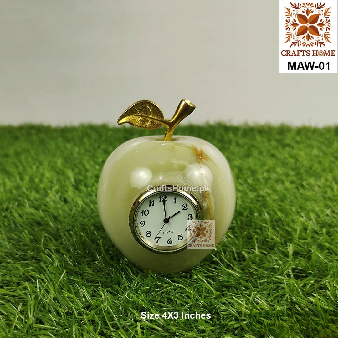 Apple Shape Marble Clock for Desk – Handmade Unique Gift