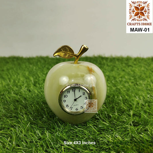 Apple Shape Marble Clock for Desk – Handmade Unique Gift