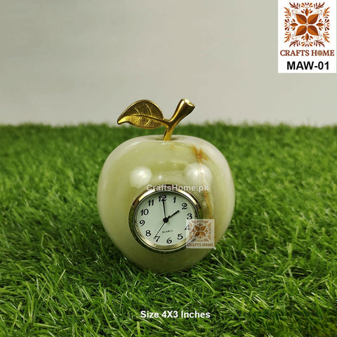 Apple Shape Marble Clock for Desk – Handmade Unique Gift