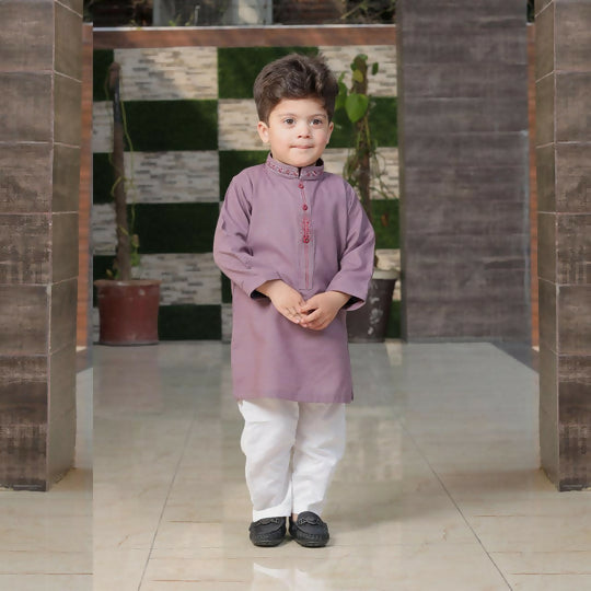 Purple Boy's Kurta with White Shalwar