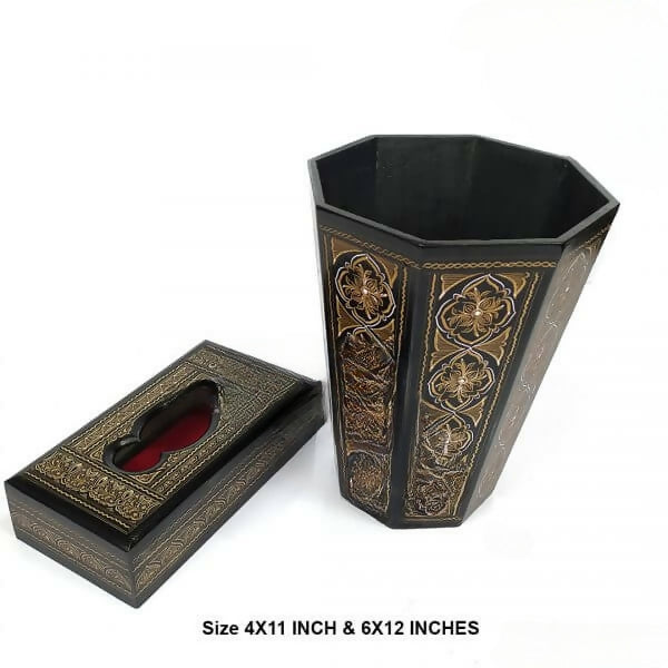 Dust Bin Combo Set Black Lacquer Nakshi Art