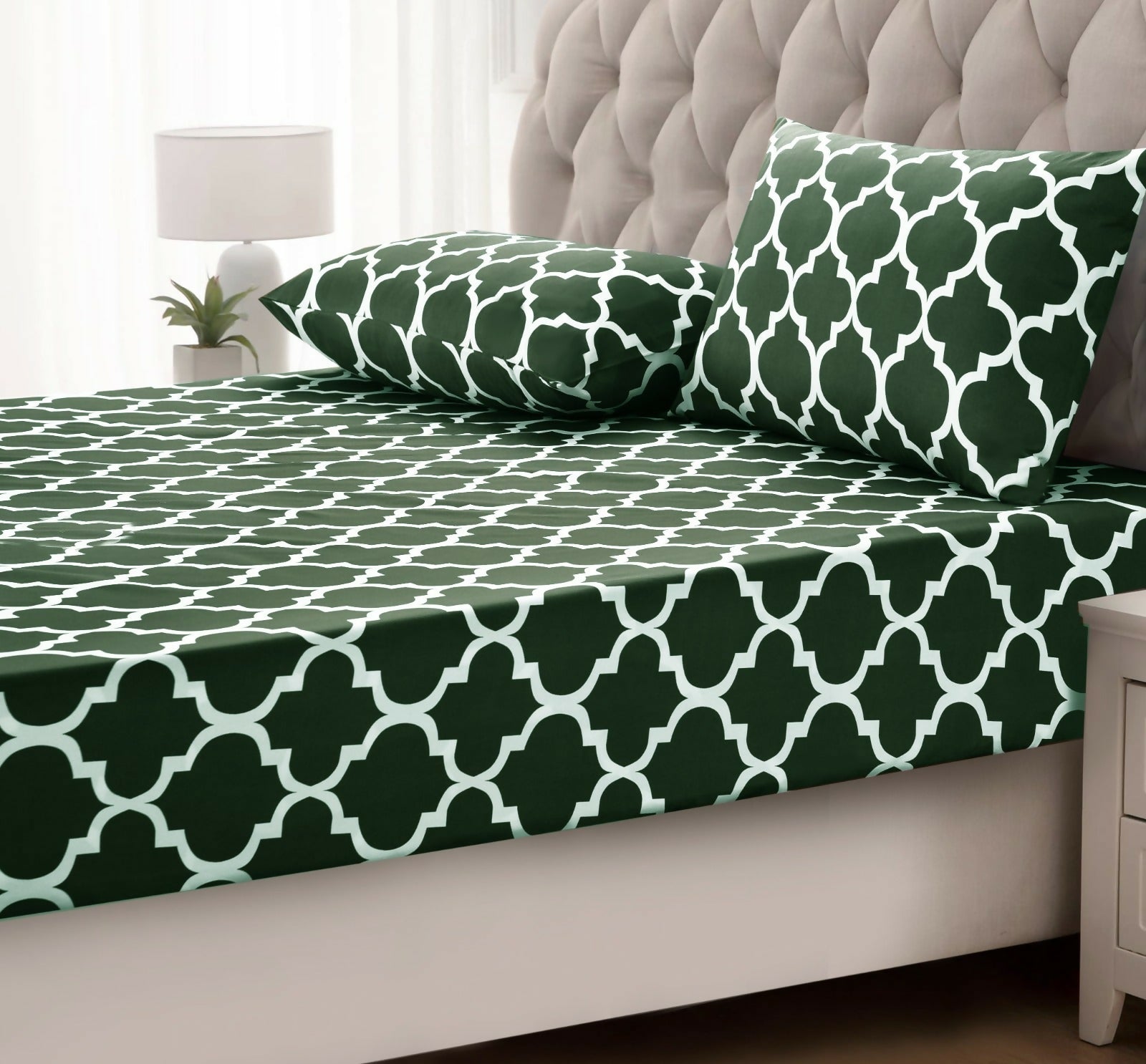 Fitted-Bed-Sheet-Olive-Geometric-Apricot-507