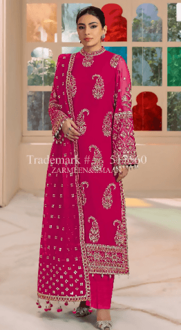 3pc Embroidered lawn shirt Chiffon Dupatta Dyed Trouser Dark Pink Colour - ValueBox
