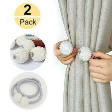 2 PCS Magnetic Pearl Curtain Buckle Magnetic Curtain Tiebacks Convenient Drape Tie European Style Decorative Weave Rope Curtain Rings & Buckles Holder for Window Sheer Blackout Draperies, Braided Straps Ball Buckles, Parday