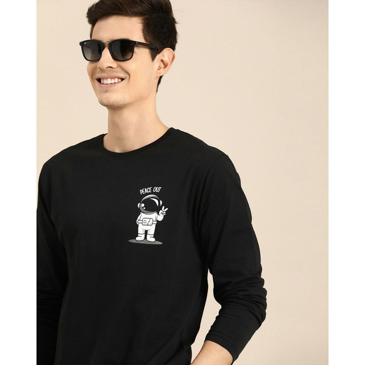 Khanani's Peace out black crew neck long sleeeve tess for men - ValueBox