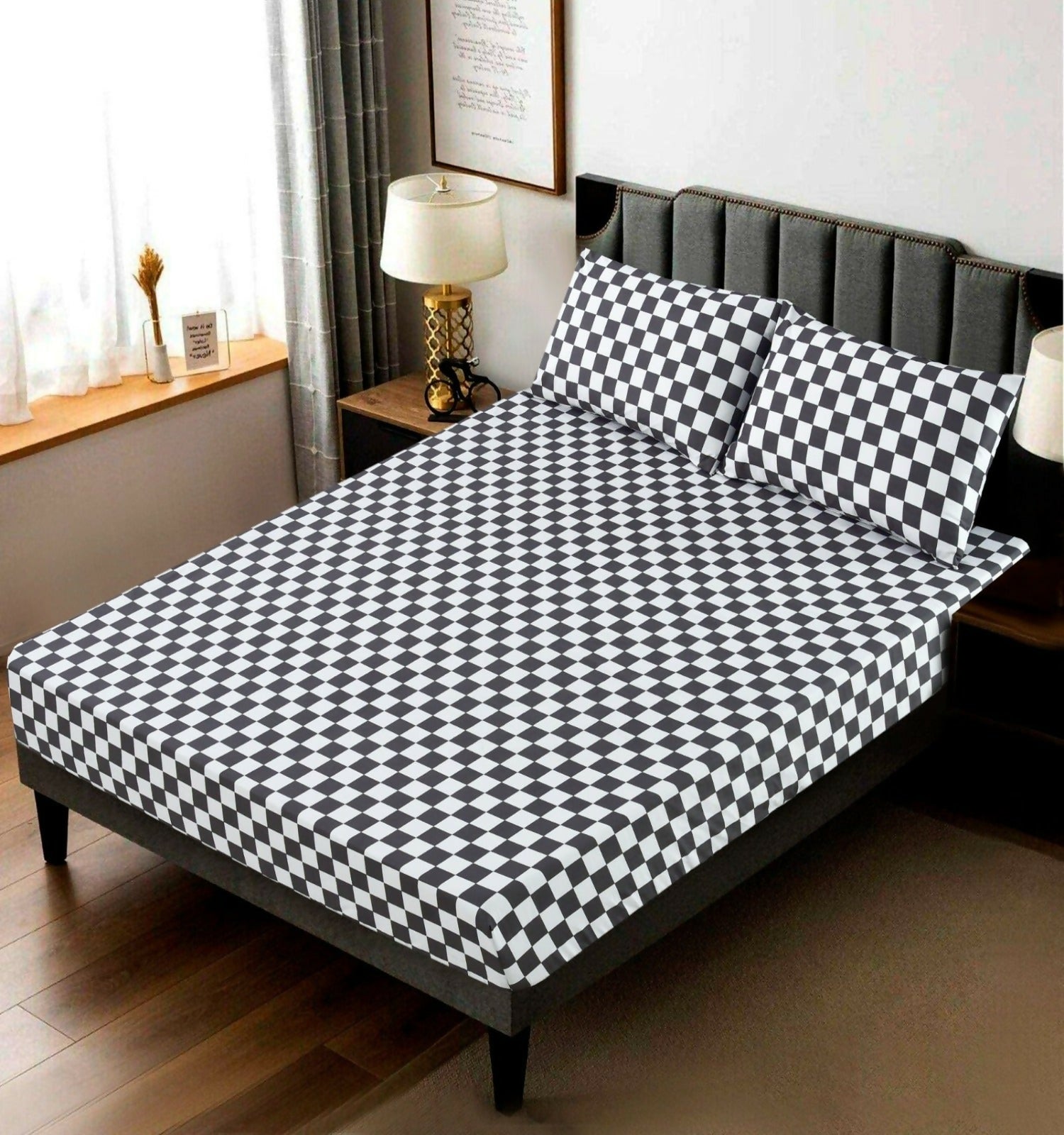 Fitted-Bed-Sheet-Grey-Chess-Apricot-1177