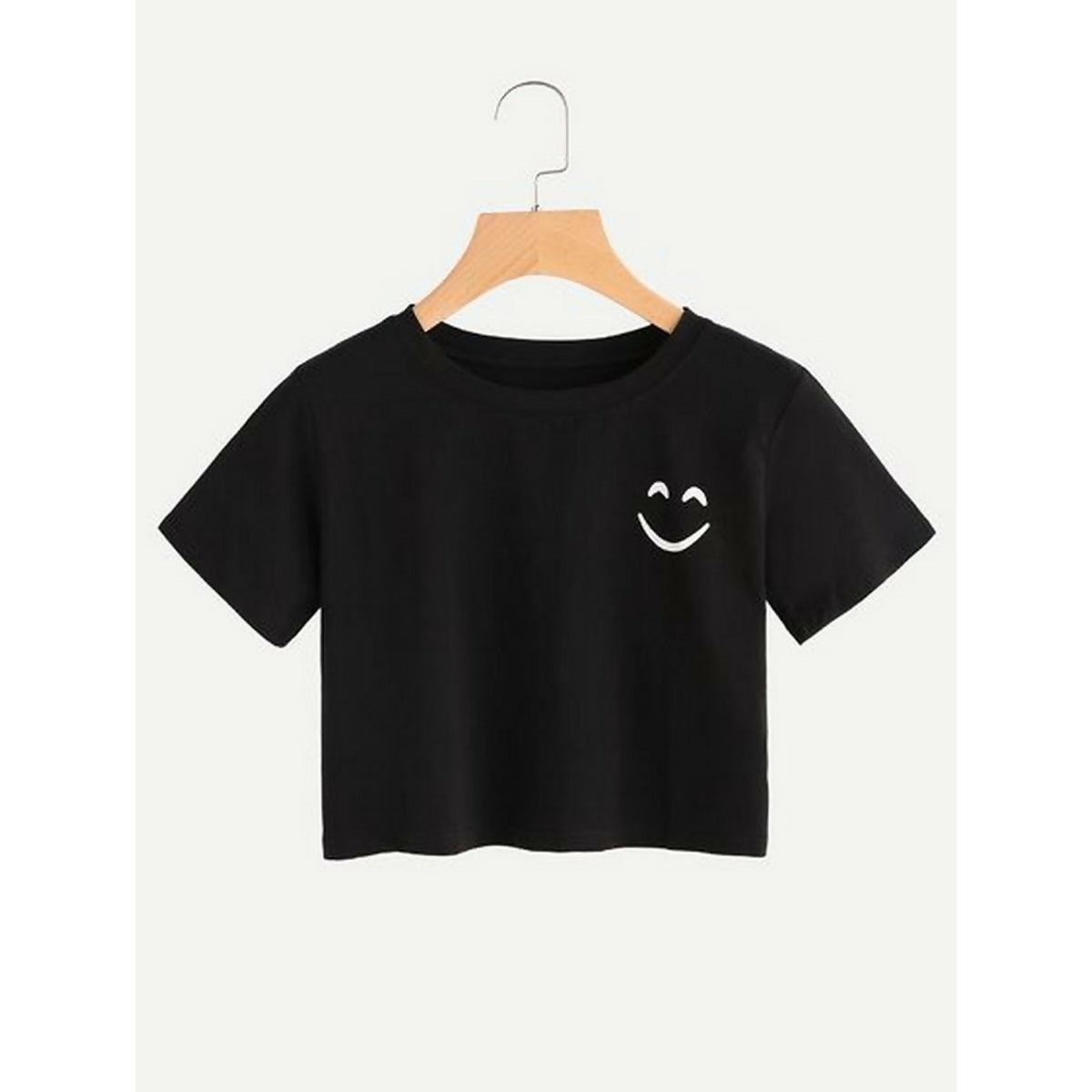 Khanani's Happy face printed cool soft summer tees for girls crop tshirt for women - ValueBox