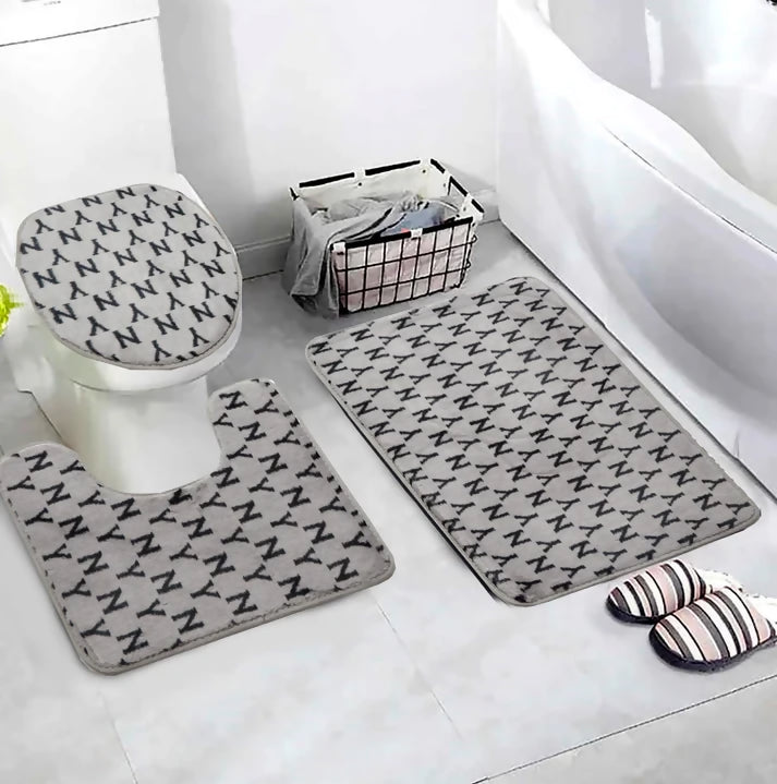 3-PCs-Anti-Skid-Commode-Mat-Set-Grey-Alphabets-Apricot-5462