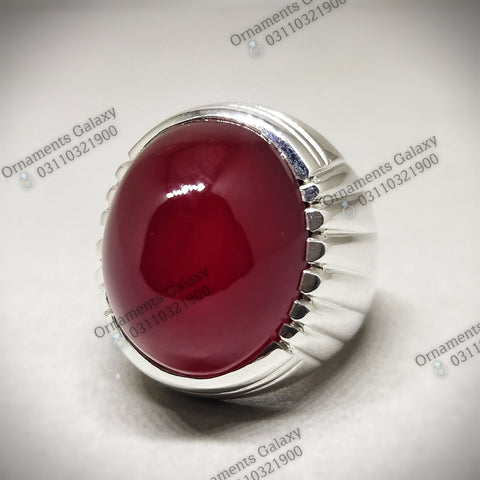 Big 20 CT Oval Blood Red Yemen Agate Ring Handmade Sterling Silver Ring Men's Heavy Big Agate Ring