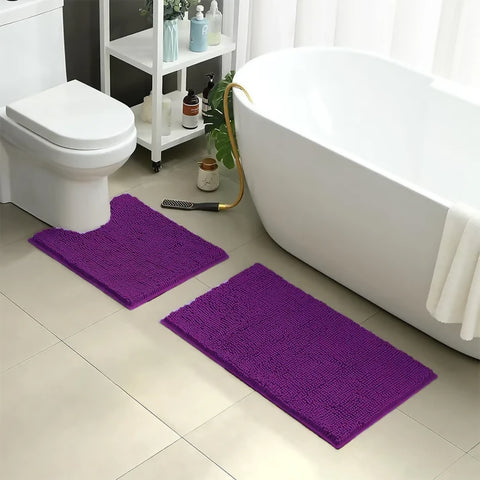 2-PCs-Microfiber-Anti-Slip-Commode-Mat-Set-Dark-Purple-Apricot-1096