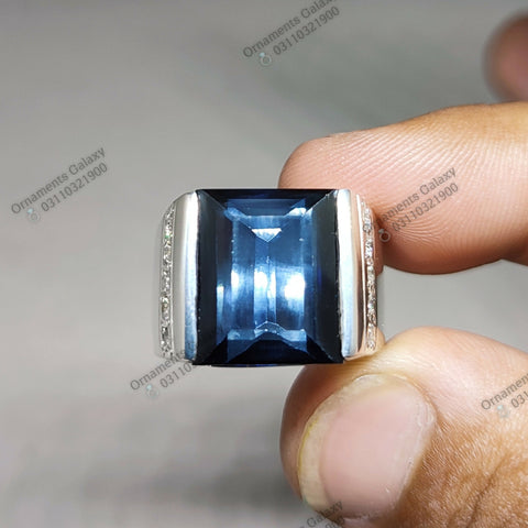 Big Emerald Cut 22 CT Blue Saphire Ring Lab Made Saphire Ring Multi stone Ring Sterling Silver 925 Handmade Ring Men's Heavy Ring