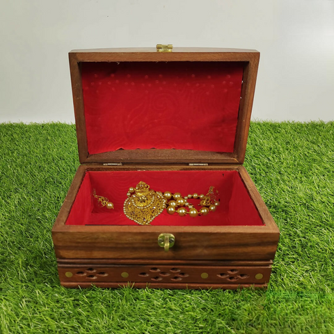 Wooden Jewelry Box 3 Pcs Set – Hand Crafted Antique Brass with Cut Work