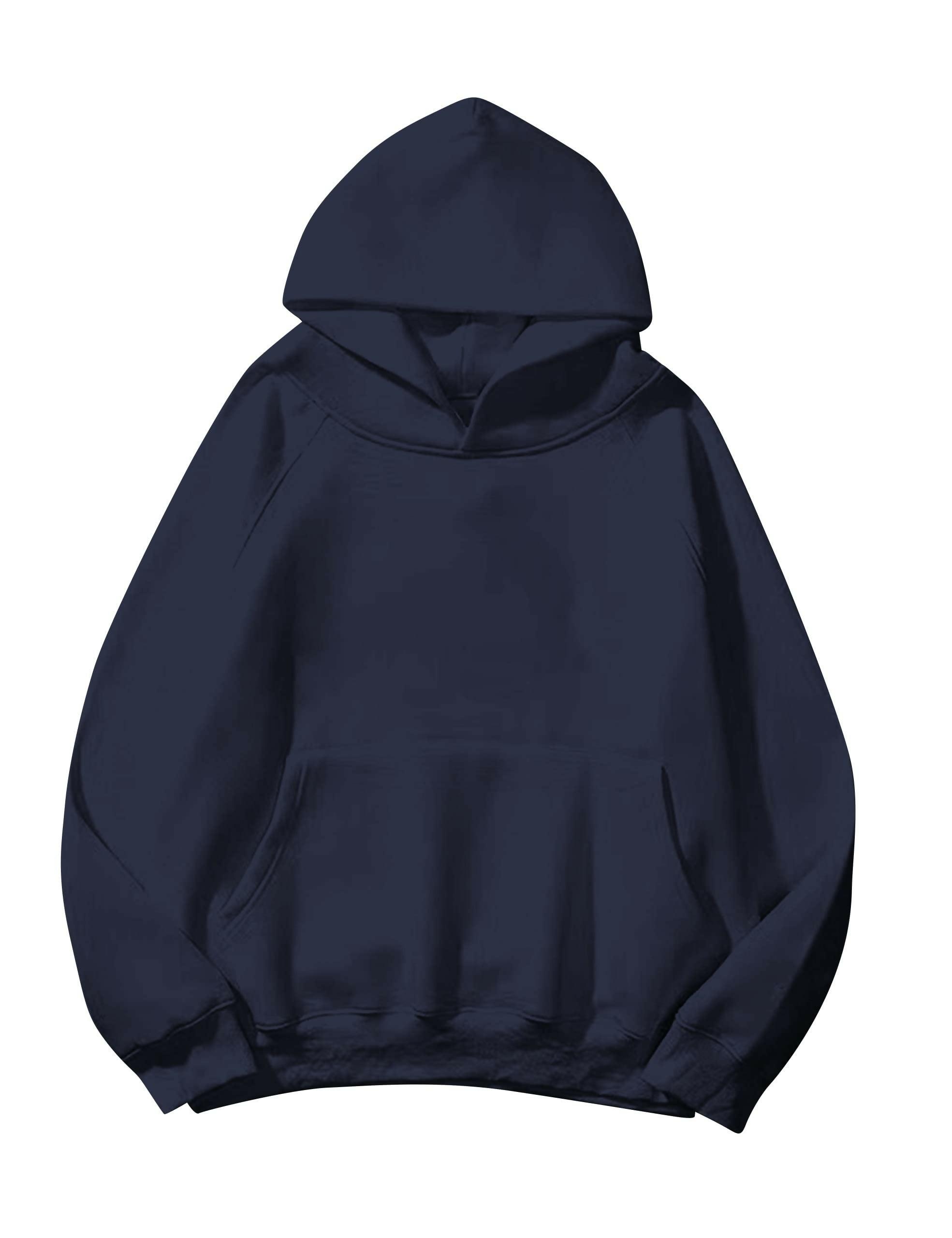 Khanani's Navy Blue Plain Basic Pullover Hoodie for Winter - Fleece Hooded Hoodies for Men and Women - ValueBox