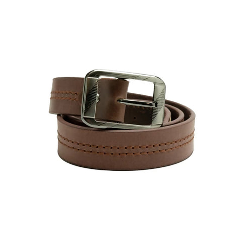 Brown Premium Leather Belt with Dark Stitch Pattern