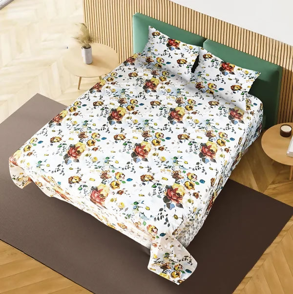 White Floral Double Bedsheet - DB141