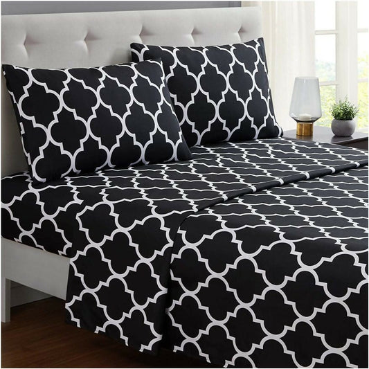 Fitted-Bed-Sheet-Black-Geometric-Apricot-1444