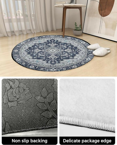 Living Room Rug 100 CM Round-Navy Blue Boho(316)