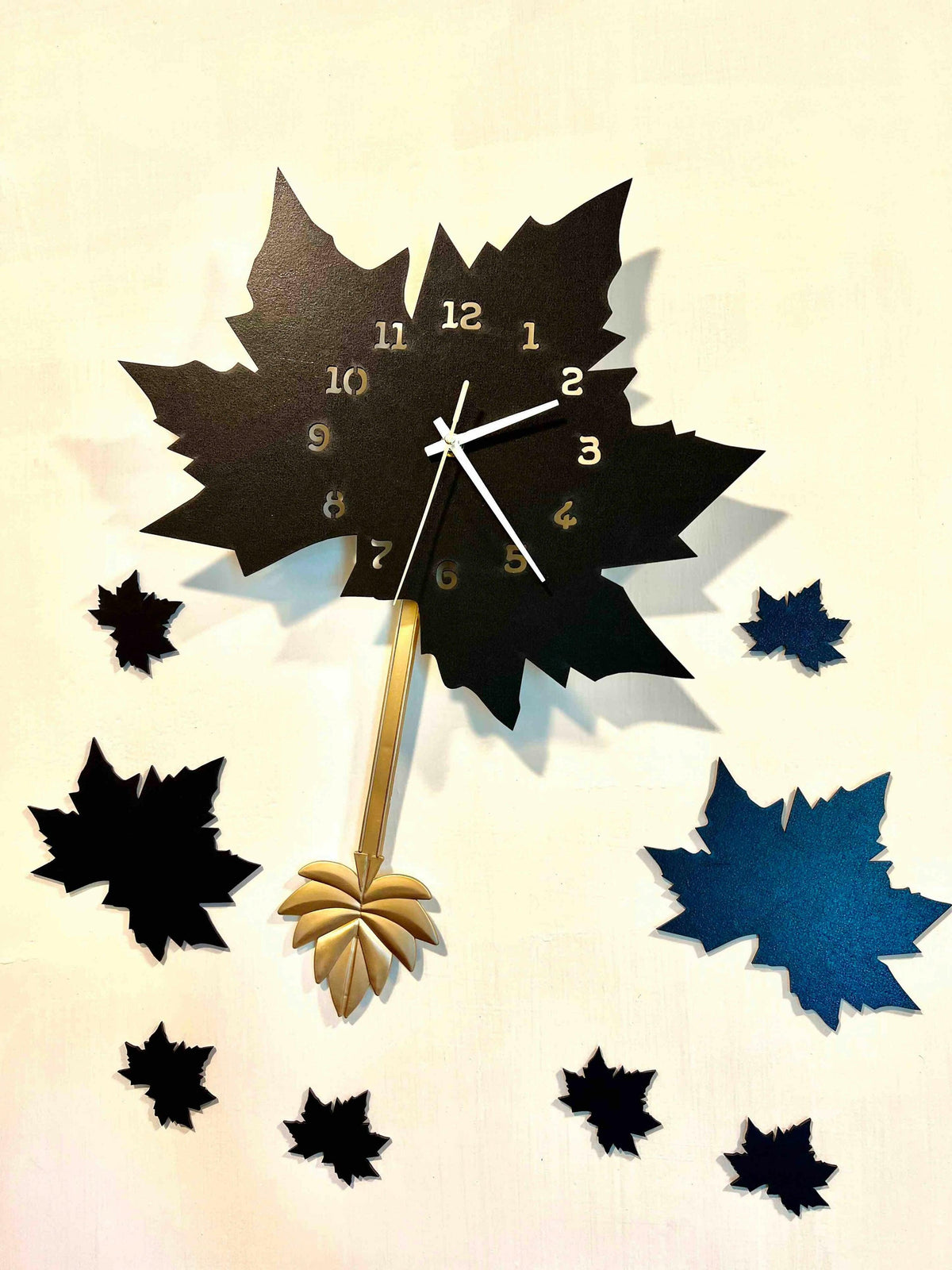 Black Maple Leaf Wall Clock with Pendulum - ValueBox