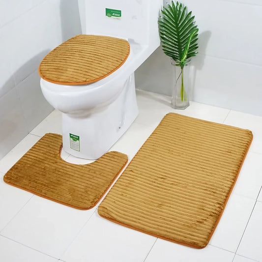 3-PCs-Anti-Skid-Commode-Mat-Set-3039-Khaki-Lines-Apricot-1194