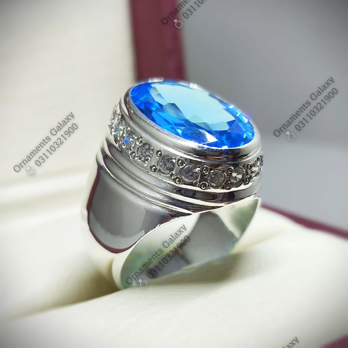 High Quality Oval 15 CT Blue Topaz Ring Clean Luster Topaz Ring Pure Silver 925 Handmade Ring