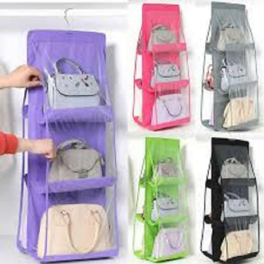 6 Pockets Hanging Purse Handbag Organizer Clear Hanging Shelf Bag
