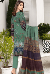 3pc Embroidered Lawn shirt Voil Dupatta Dyed Trouser Green Colour - ValueBox