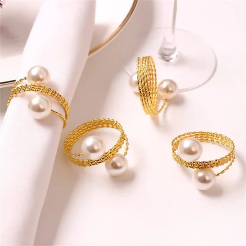 Gold-Color-Napkin-Holder-Rings-Spring-Pearls-Apricot-4474