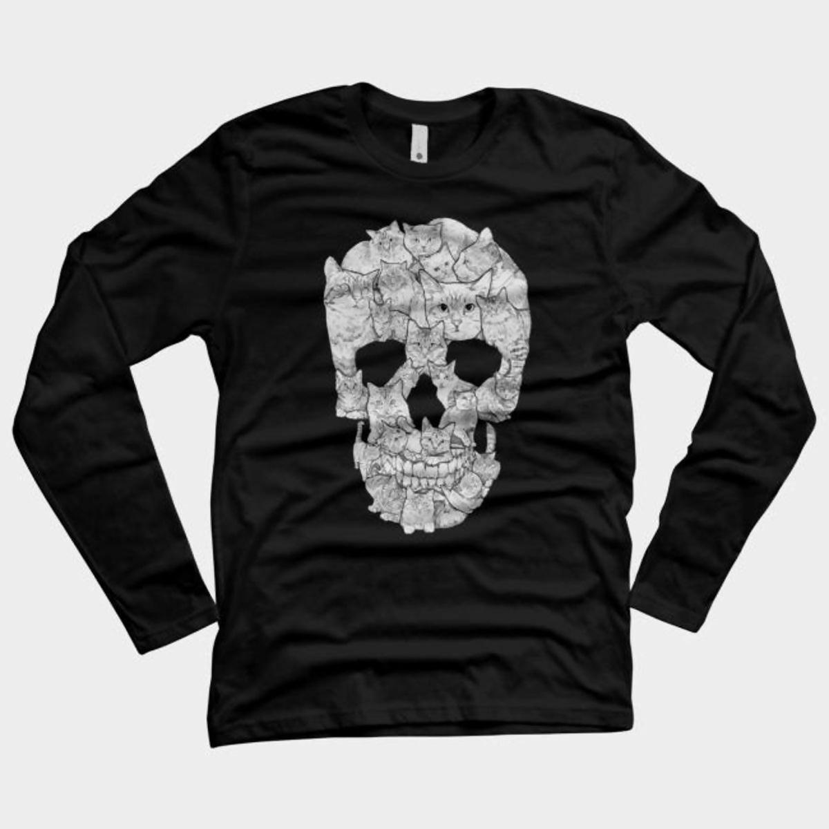 Sketchy Cat Skull Long sleeve T shirt - ValueBox